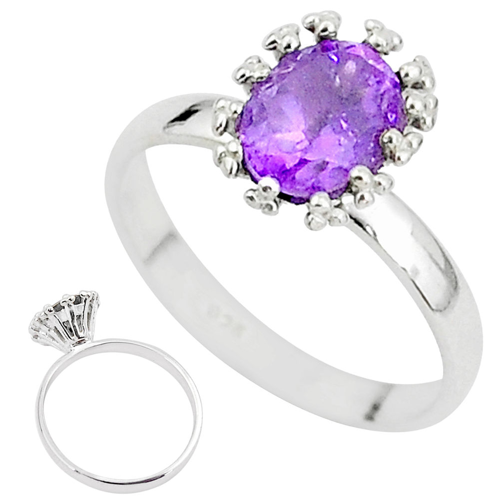 925 sterling silver 1.98cts solitaire natural purple amethyst ring size 8 t3806