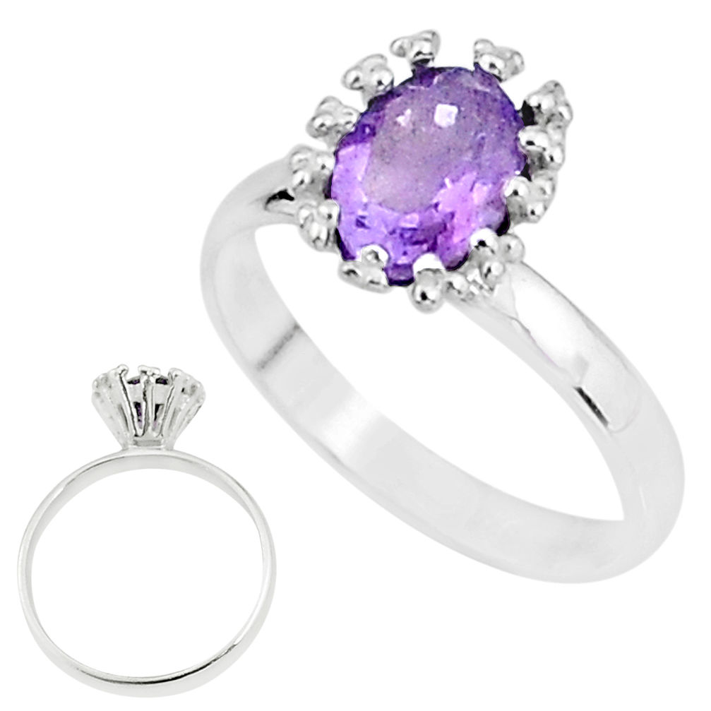 925 sterling silver 2.21cts solitaire natural purple amethyst ring size 8 t7239