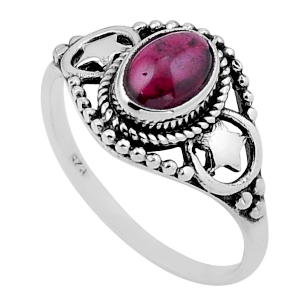 925 sterling silver 1.40cts solitaire natural red garnet oval ring size 7 n54692