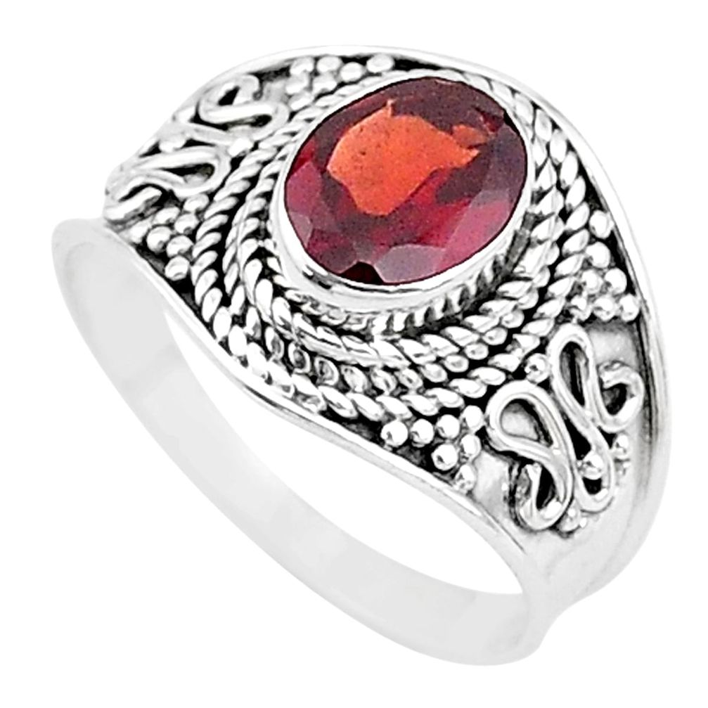 925 sterling silver 1.96cts solitaire natural red garnet oval ring size 7 t10150