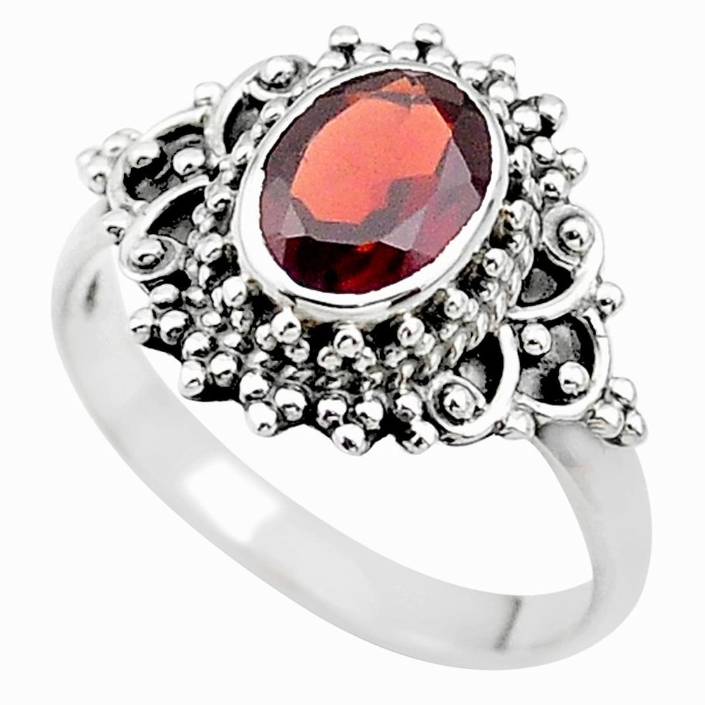 925 sterling silver 2.18cts solitaire natural red garnet oval ring size 7 t19968