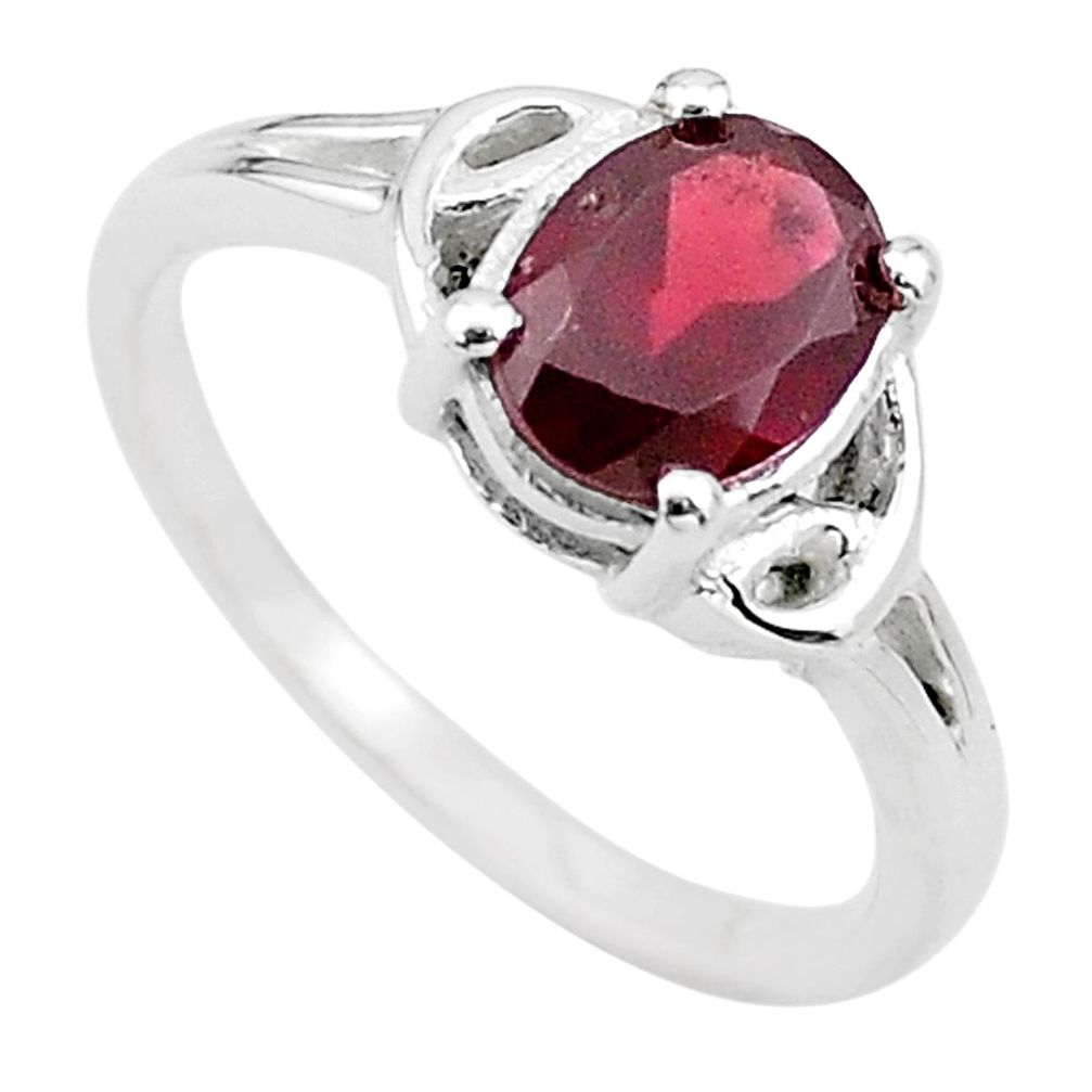 925 sterling silver 2.42cts solitaire natural red garnet oval ring size 7 t22300