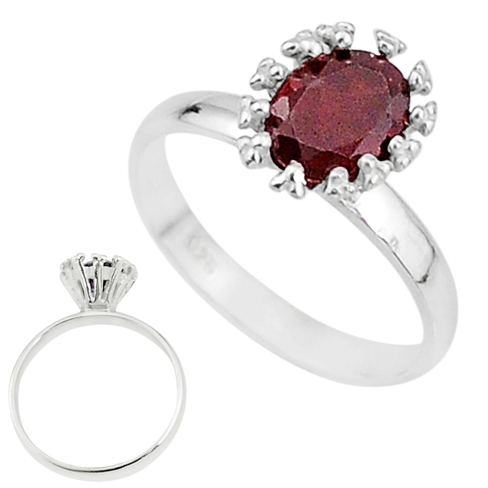 925 sterling silver 2.23cts solitaire natural red garnet oval ring size 7 t7230