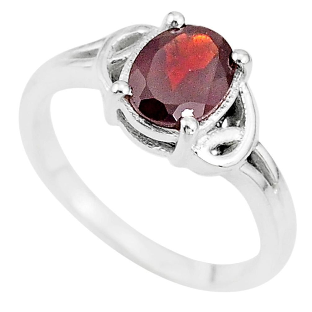 925 sterling silver 2.02cts solitaire natural red garnet oval ring size 7 t7975