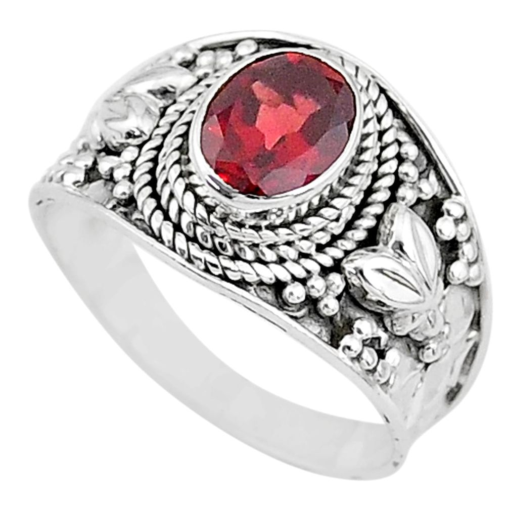 925 sterling silver 2.21cts solitaire natural red garnet oval ring size 8 t10143