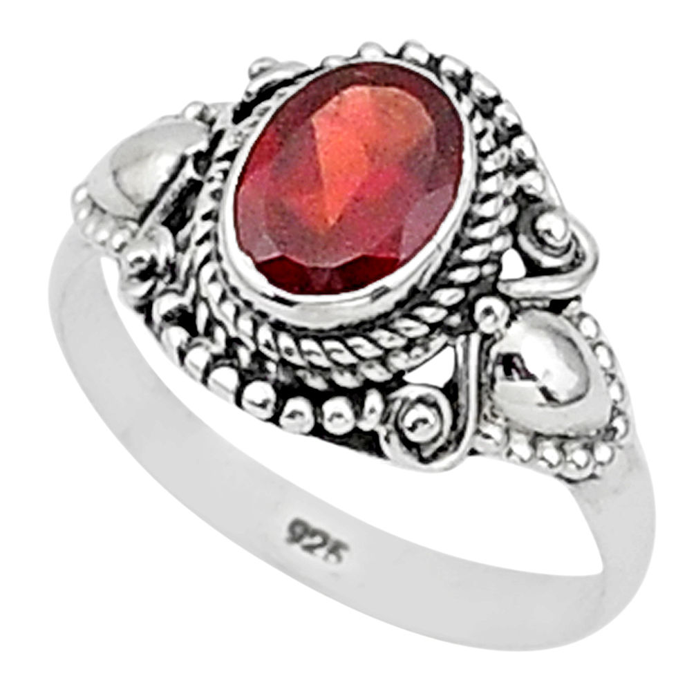 925 sterling silver 1.96cts solitaire natural red garnet oval ring size 8 t1415