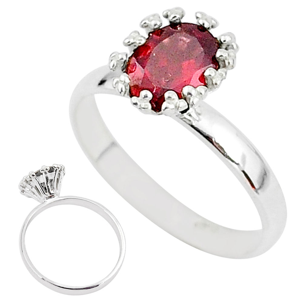 925 sterling silver 1.98cts solitaire natural red garnet oval ring size 8 t3808