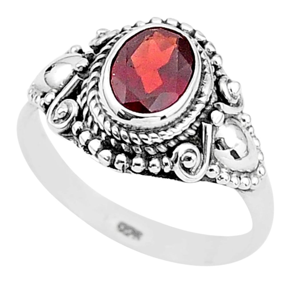 925 sterling silver 2.08cts solitaire natural red garnet oval ring size 8 t3958