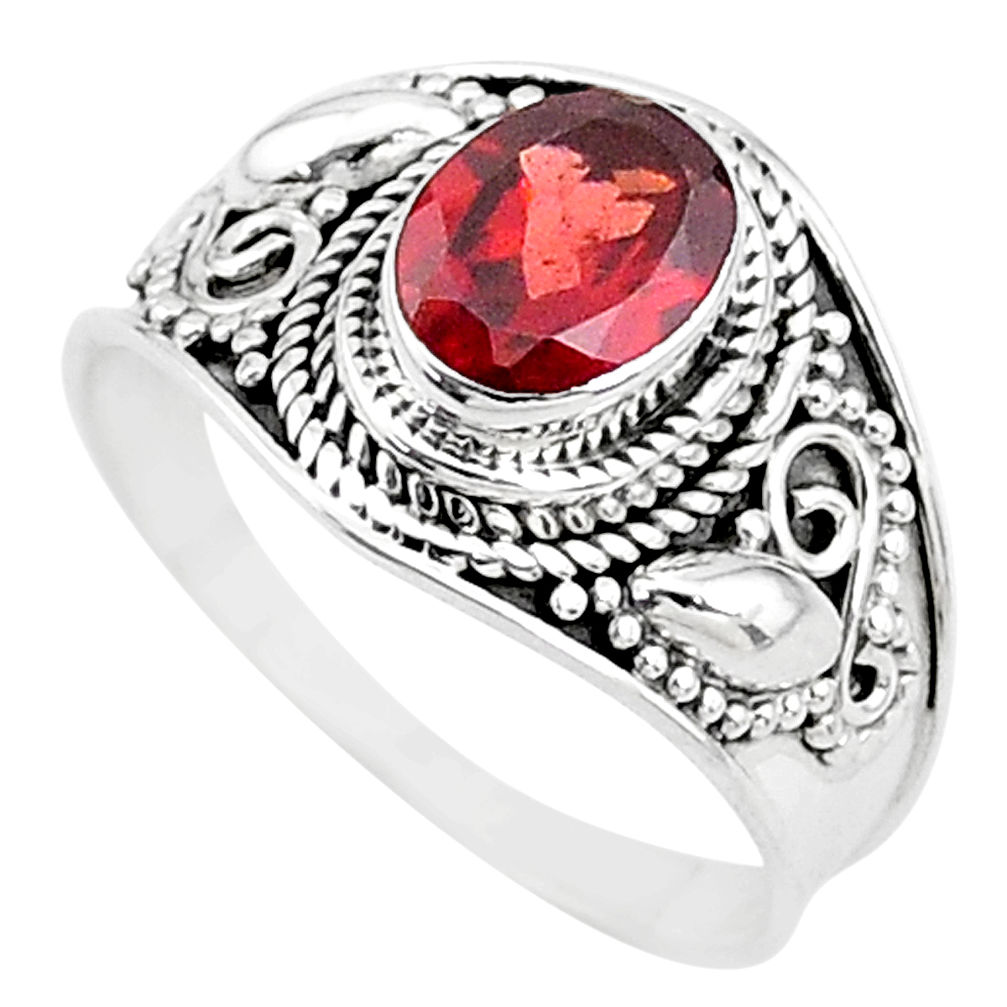 925 sterling silver 2.17cts solitaire natural red garnet oval ring size 9 t10147