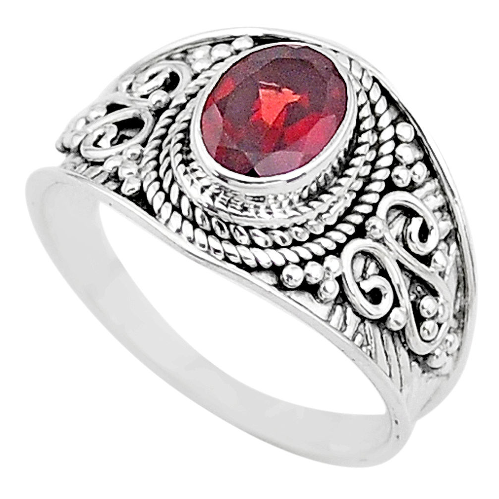 925 sterling silver 2.13cts solitaire natural red garnet oval ring size 9 t10154