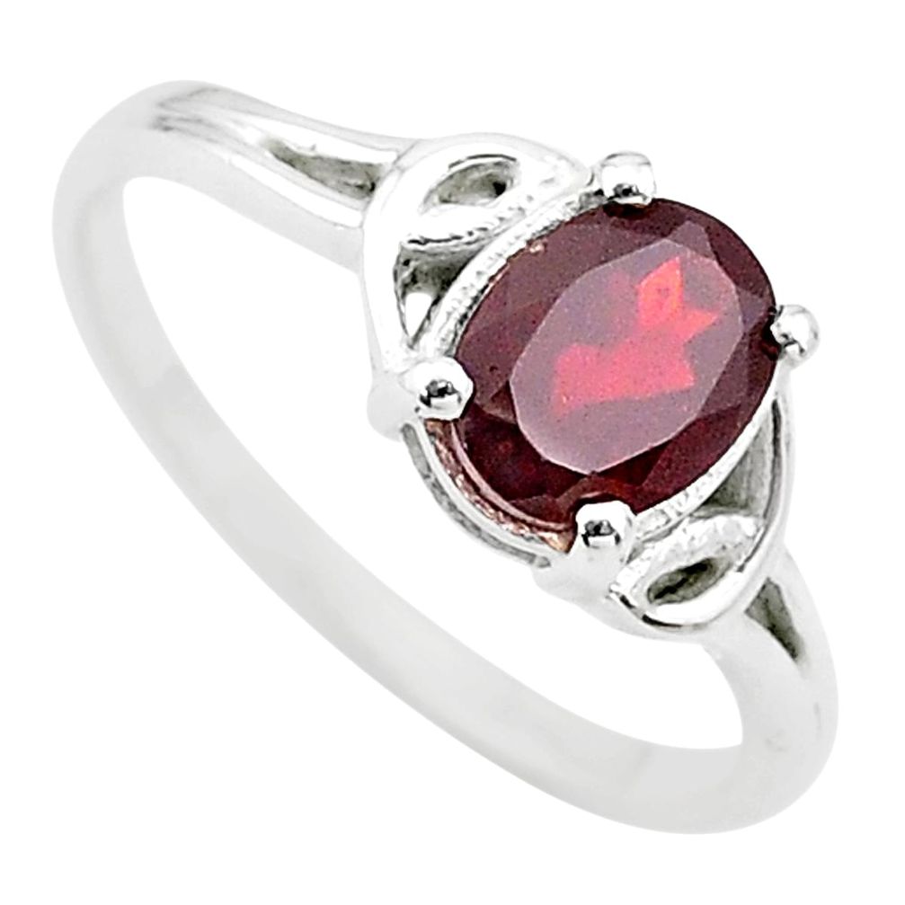 925 sterling silver 2.42cts solitaire natural red garnet oval ring size 9 t22289