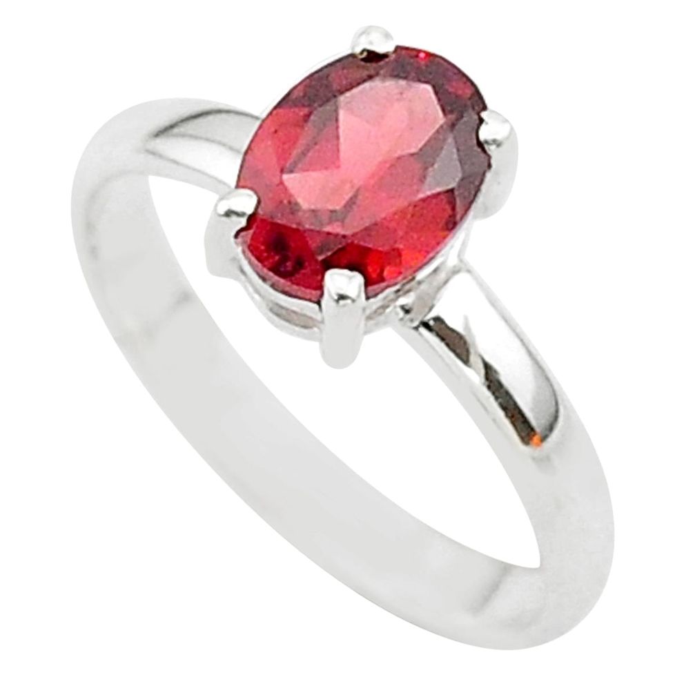 925 sterling silver 2.26cts solitaire natural red garnet oval ring size 9 t33709