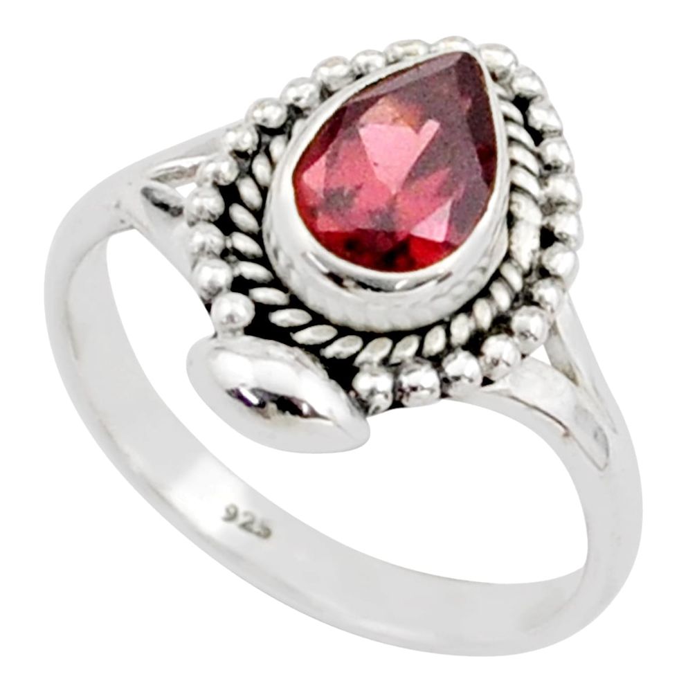 925 sterling silver 2.29cts solitaire natural red garnet pear ring size 7 t78337