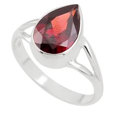 925 sterling silver 4.18cts solitaire natural red garnet pear ring size 8 t90388