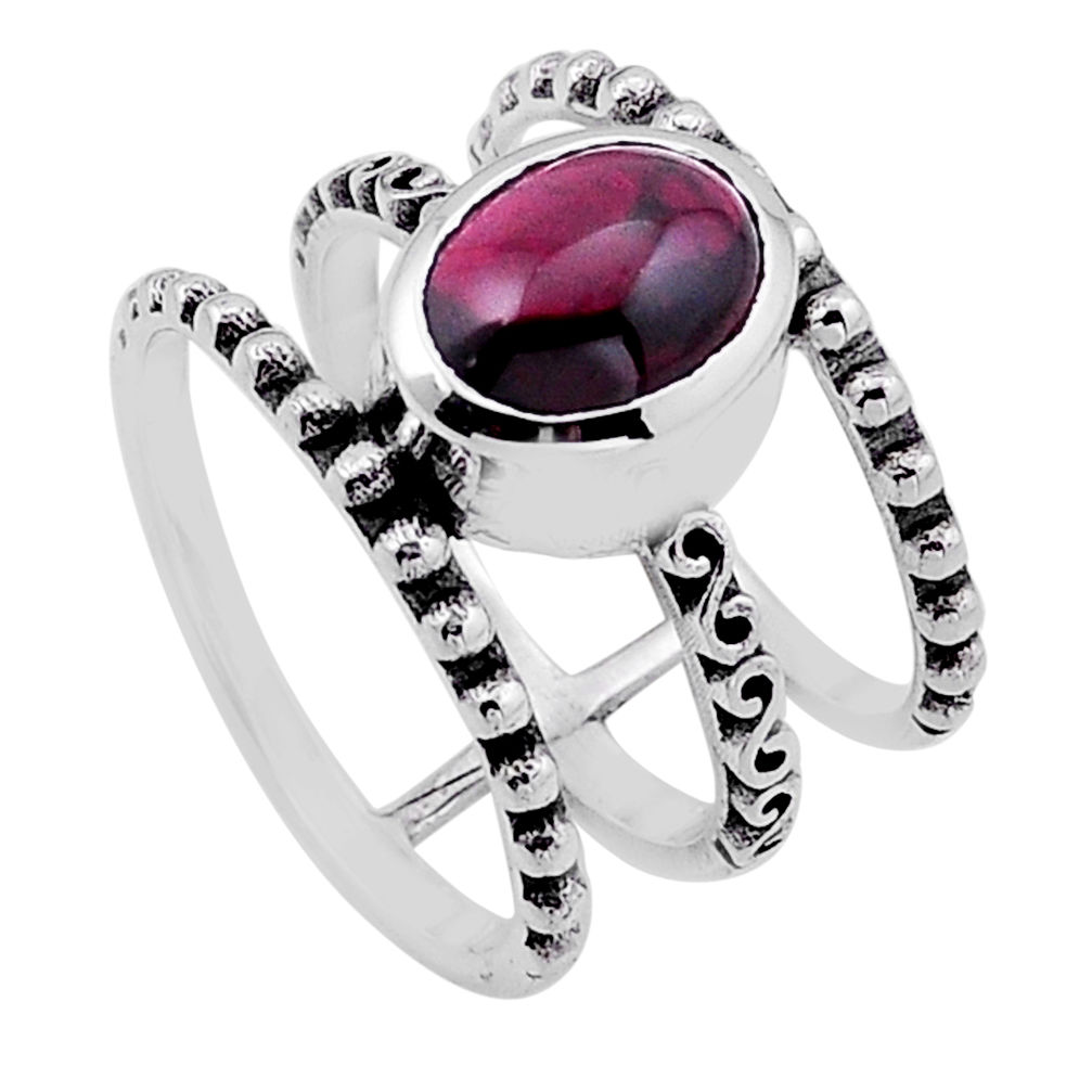 925 sterling silver 3.04cts solitaire natural red garnet ring size 6.5 n51992