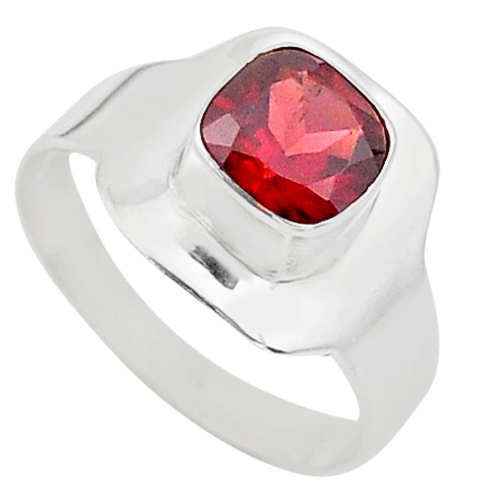 925 sterling silver 2.44cts solitaire natural red garnet ring size 8 t23157