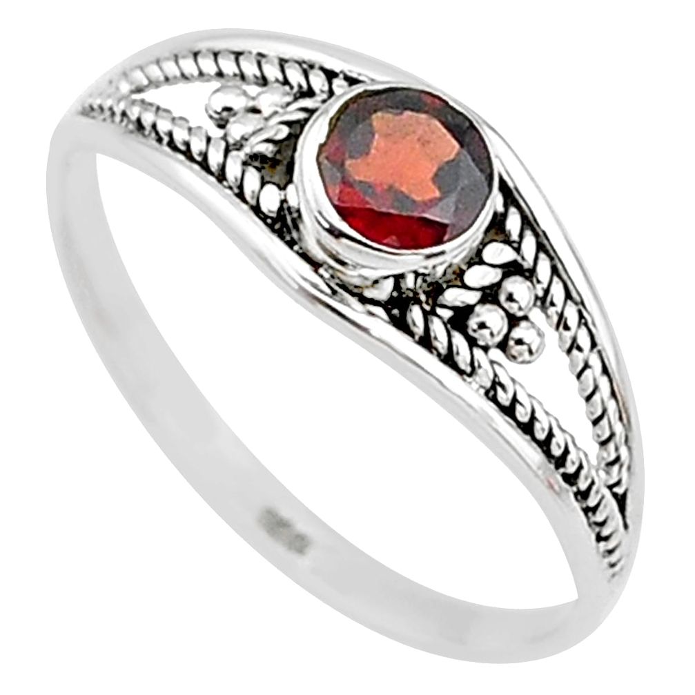 Silver 0.81cts natural cut garnet round graduation handmade ring size 9 t9332