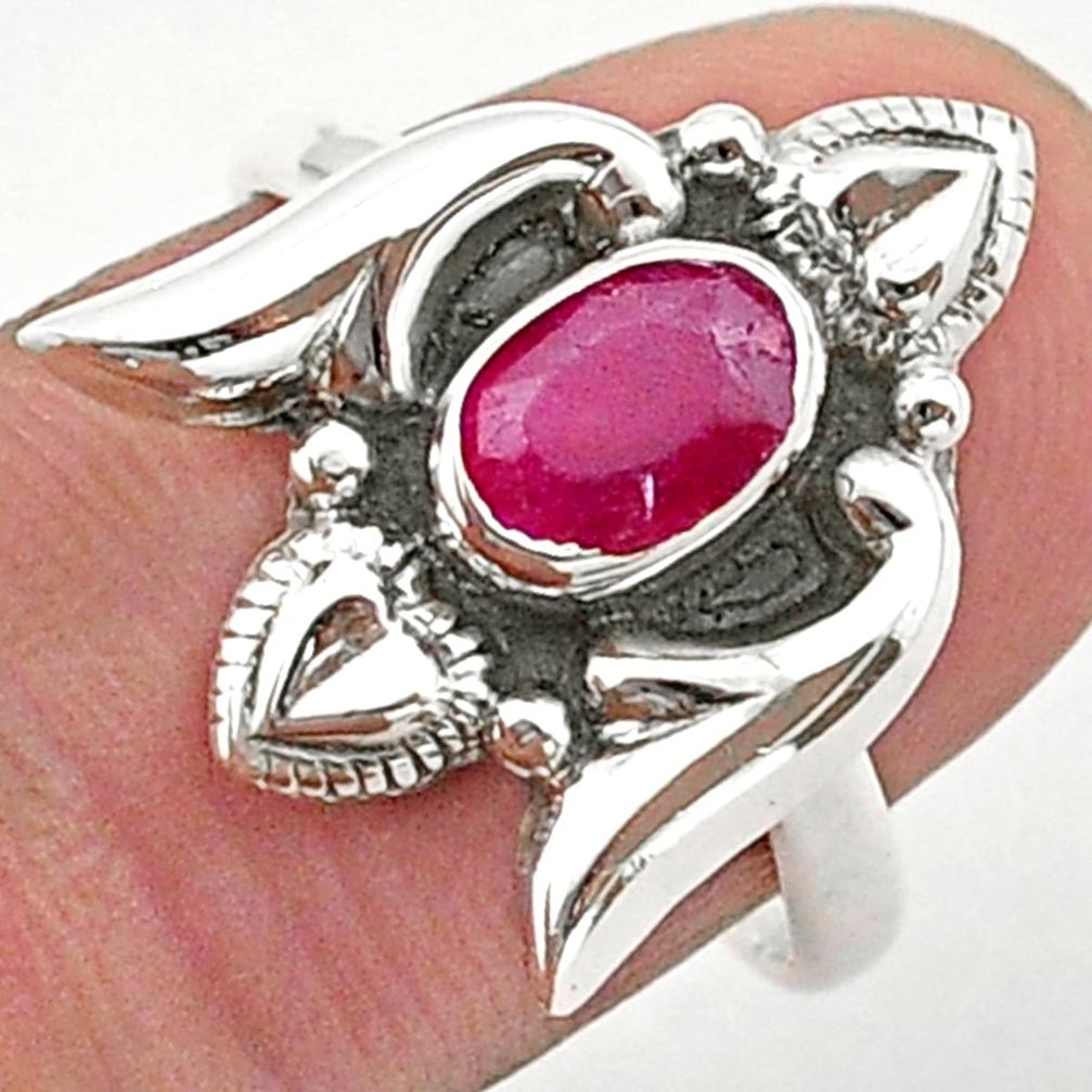 925 sterling silver 1.47cts solitaire natural red ruby heart ring size 8 t40757