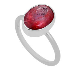 925 sterling silver 4.53cts solitaire natural red ruby oval ring size 6.5 n33563