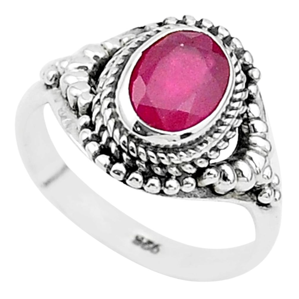 925 sterling silver 1.95cts solitaire natural red ruby oval ring size 6 t5287