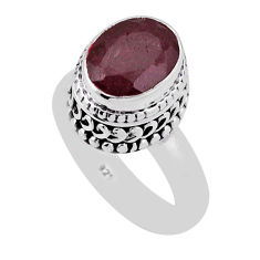 925 sterling silver 4.08cts solitaire natural red ruby oval ring size 7 n43295