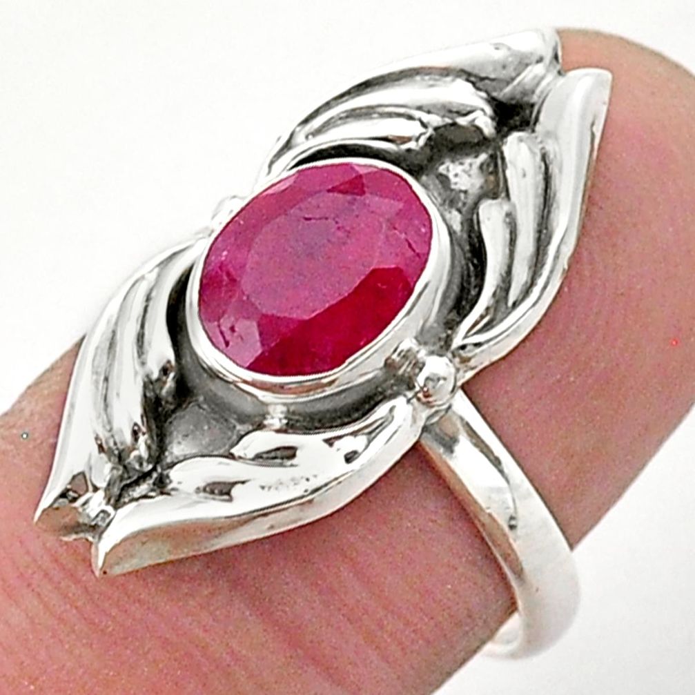 925 sterling silver 2.92cts solitaire natural red ruby oval ring size 7 t40666