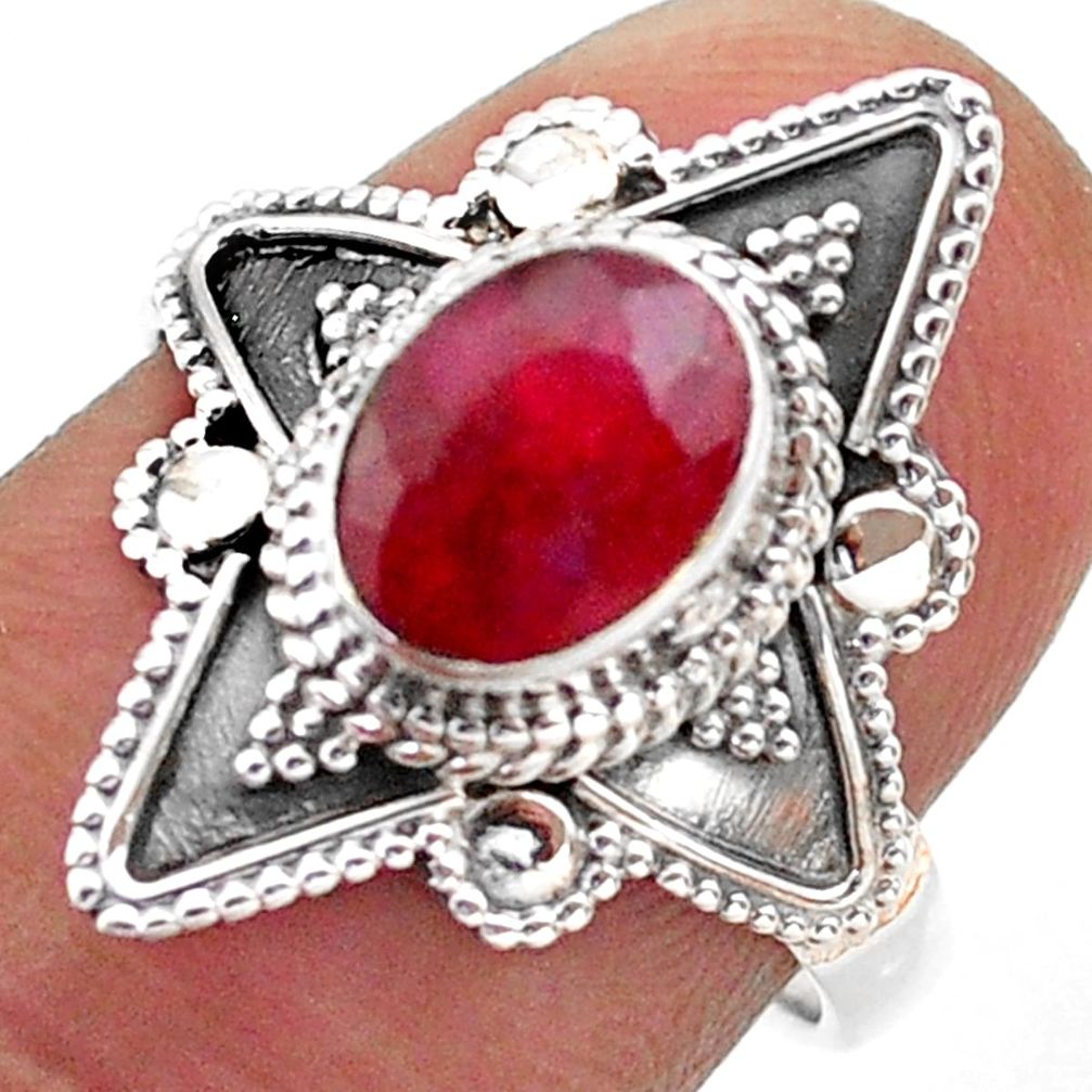925 sterling silver 2.21cts solitaire natural red ruby oval ring size 7 t46614