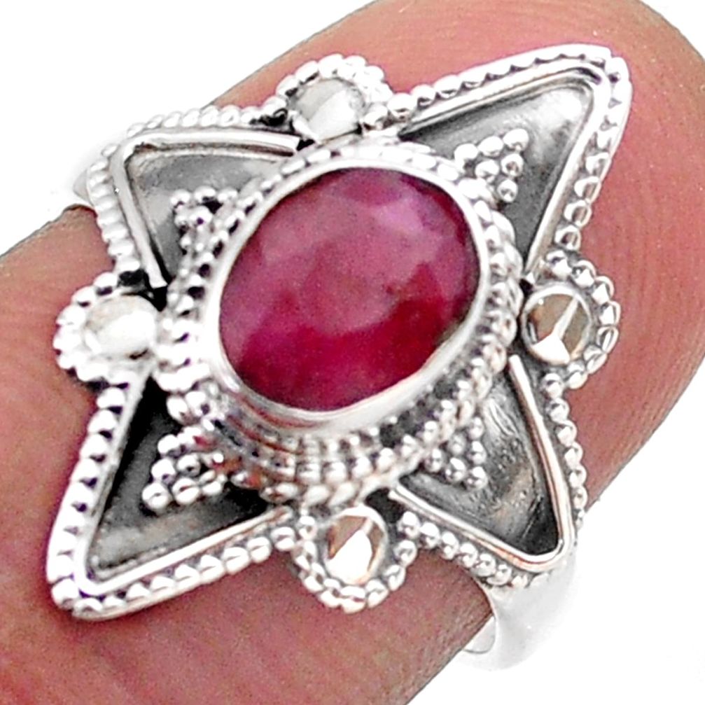 925 sterling silver 2.17cts solitaire natural red ruby oval ring size 7 t46616