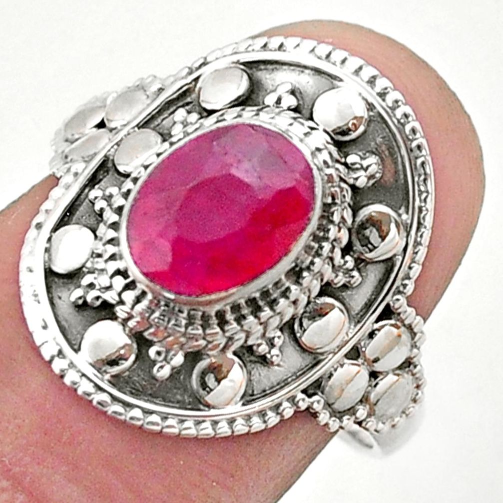925 sterling silver 1.88cts solitaire natural red ruby oval ring size 7 t46699