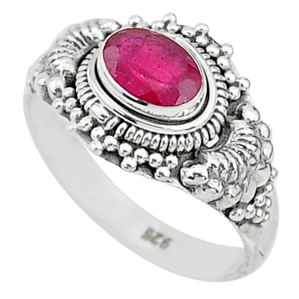 925 sterling silver 1.47cts solitaire natural red ruby oval ring size 7 t5427