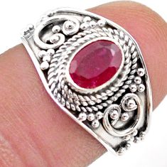 925 sterling silver 1.47cts solitaire natural red ruby oval ring size 7 t75523