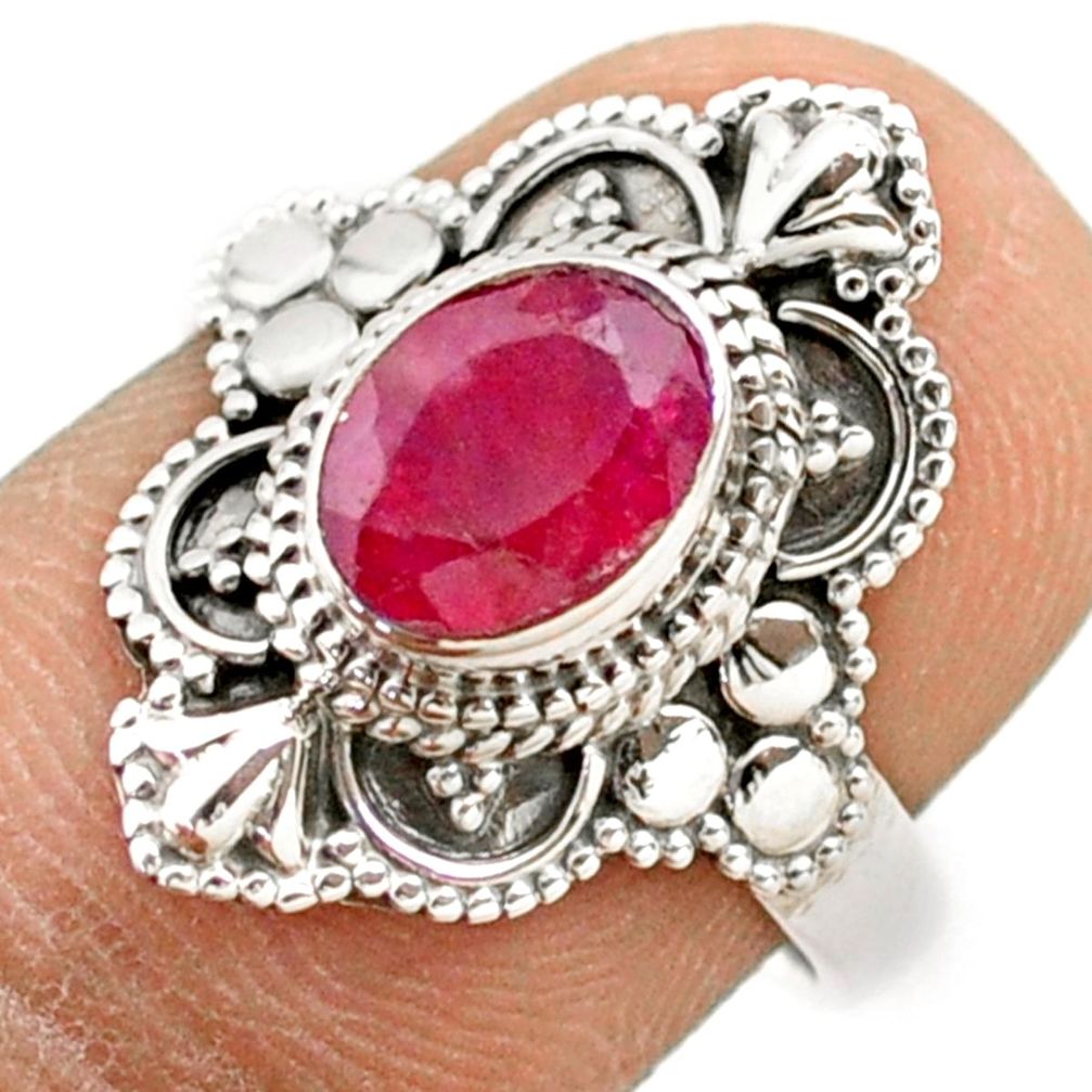 925 sterling silver 2.01cts solitaire natural red ruby oval ring size 7 t76943