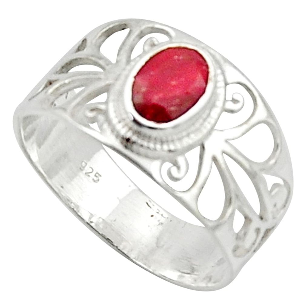 925 sterling silver 1.75cts solitaire natural red ruby oval ring size 8 r40829