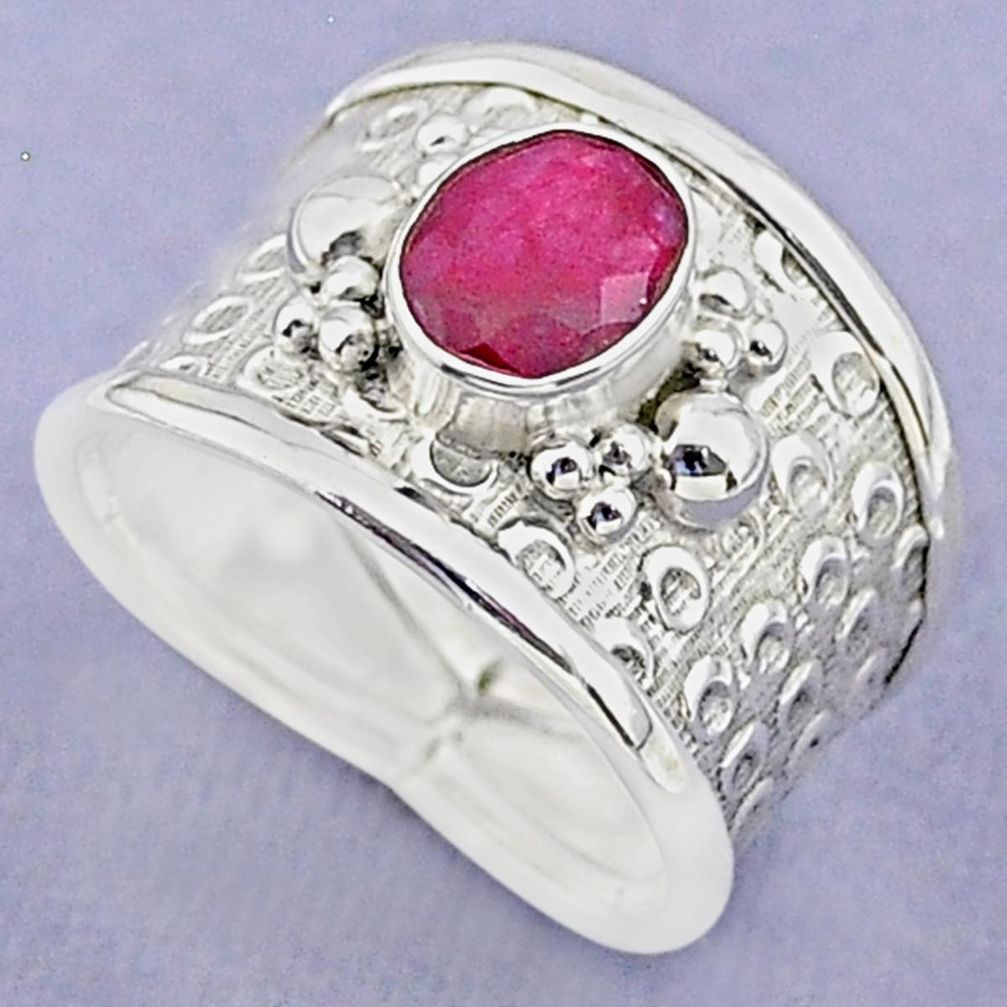 925 sterling silver 2.10cts solitaire natural red ruby oval ring size 8 t37172