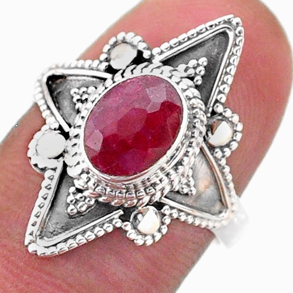 925 sterling silver 1.92cts solitaire natural red ruby oval ring size 8 t46619
