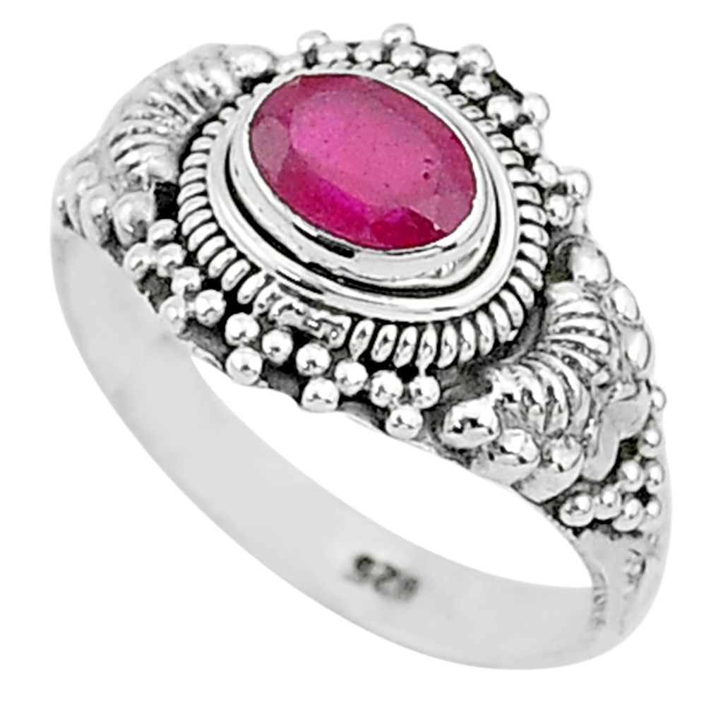 925 sterling silver 1.47cts solitaire natural red ruby oval ring size 8 t5411