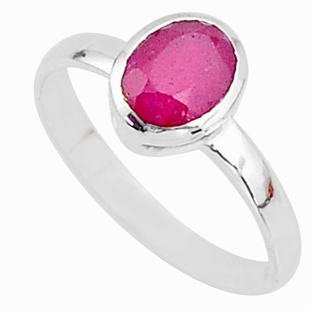 925 sterling silver 2.15cts solitaire natural red ruby oval ring size 8 t7304