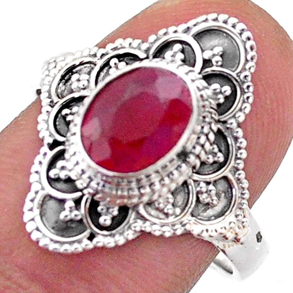 925 sterling silver 1.92cts solitaire natural red ruby oval ring size 9 t46596