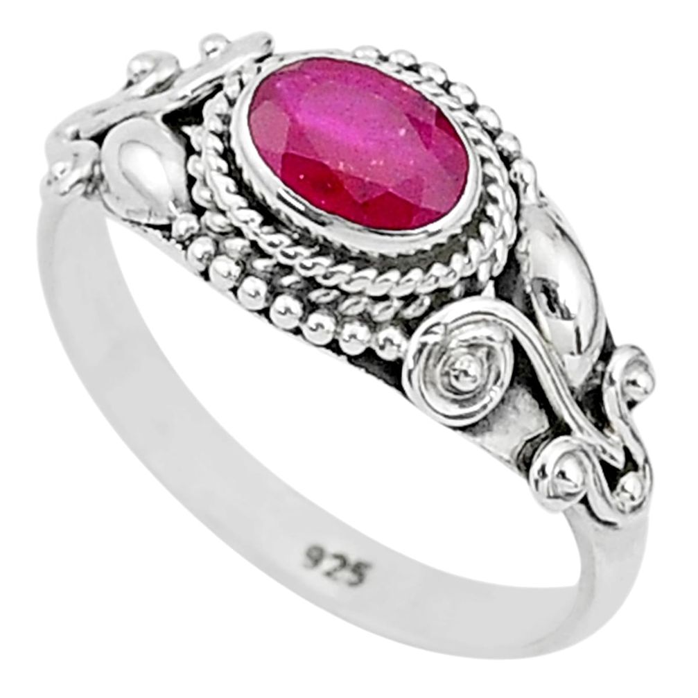 925 sterling silver 1.56cts solitaire natural red ruby oval ring size 9 t5420