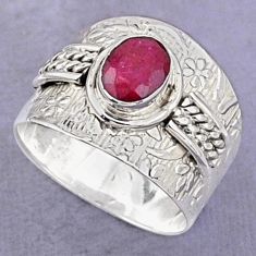925 sterling silver 1.93cts solitaire natural red ruby oval ring size 8.5 t93704