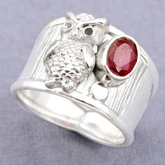 925 sterling silver 1.42cts solitaire natural red ruby owl ring size 8 t77160