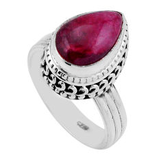 925 sterling silver 4.38cts solitaire natural red ruby pear ring size 7 n43284