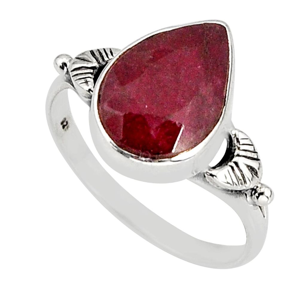 925 sterling silver 3.96cts solitaire natural red ruby pear ring size 7 y75010