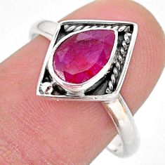 925 sterling silver 2.42cts solitaire natural red ruby pear ring size 9 t28394