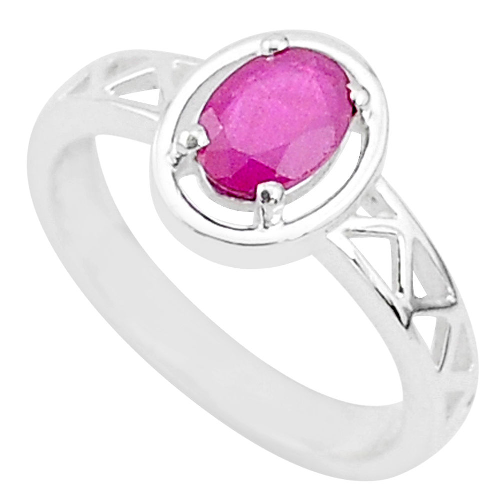 925 sterling silver 1.51cts solitaire natural red ruby ring jewelry size 7 t5198