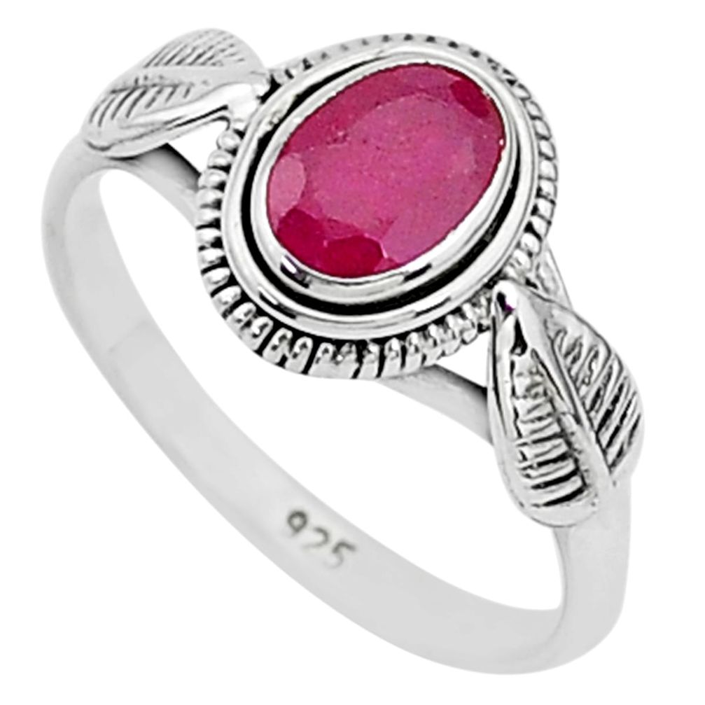 925 sterling silver 1.47cts solitaire natural red ruby ring jewelry size 7 t5404
