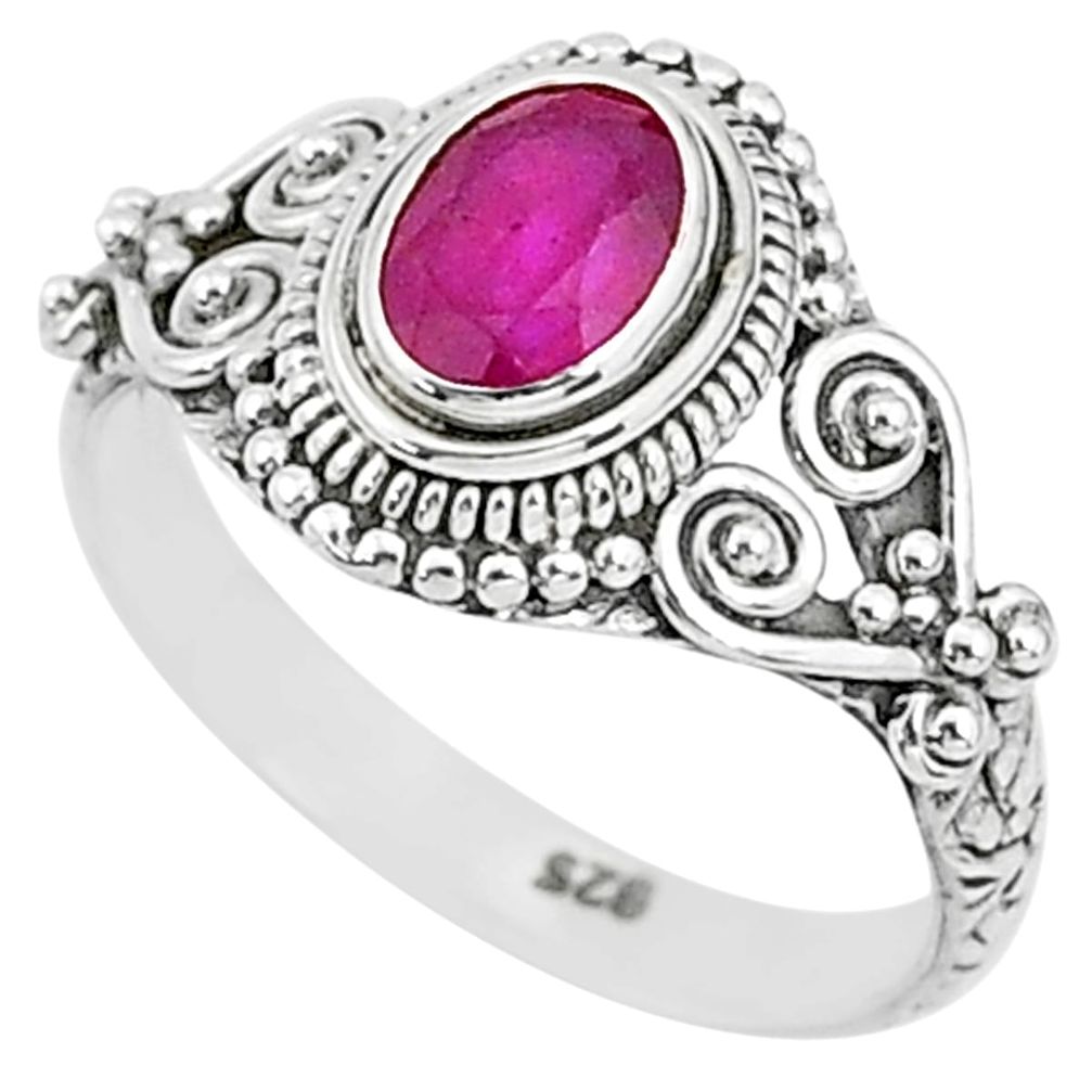 925 sterling silver 1.49cts solitaire natural red ruby ring jewelry size 8 t5434