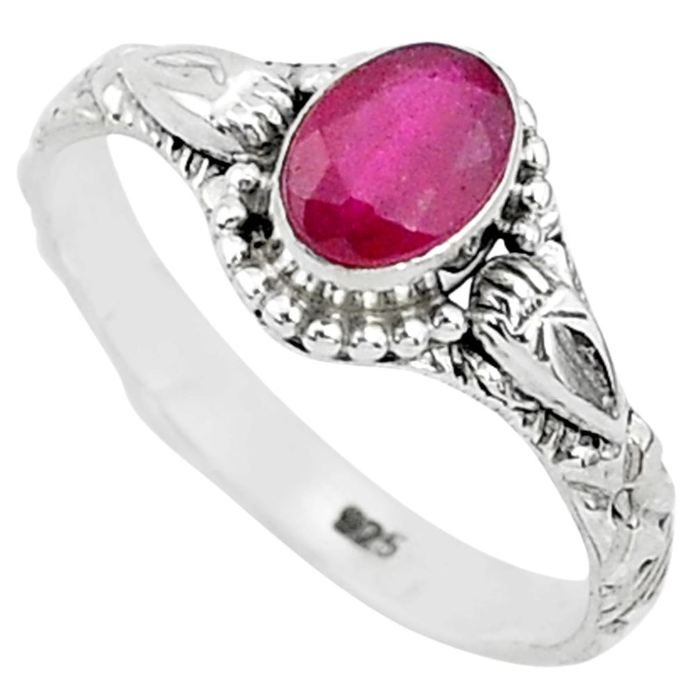 925 sterling silver 1.46cts solitaire natural red ruby ring jewelry size 9 t5407