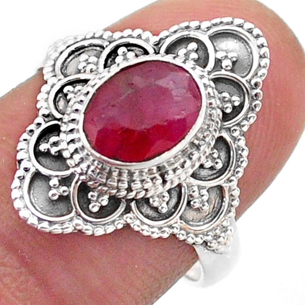 925 sterling silver 1.99cts solitaire natural red ruby ring size 7.5 t46640