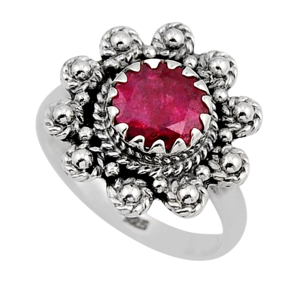 925 sterling silver 2.30cts solitaire natural red ruby round ring size 6 y48347